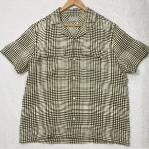 Everlane Men's Relaxed Linen Short Sleeve Button Shirt Beech Grid Size Large